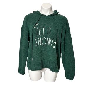 Rae Dunn Green 'Let It Snow' Hoodie Chenille Sweater Size Large